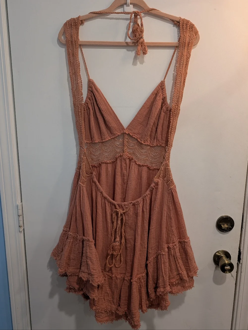Free People 200 Degree Mini Open Back Dress Rose/Pink Boho Size Large Tassels - Picture 7 of 8